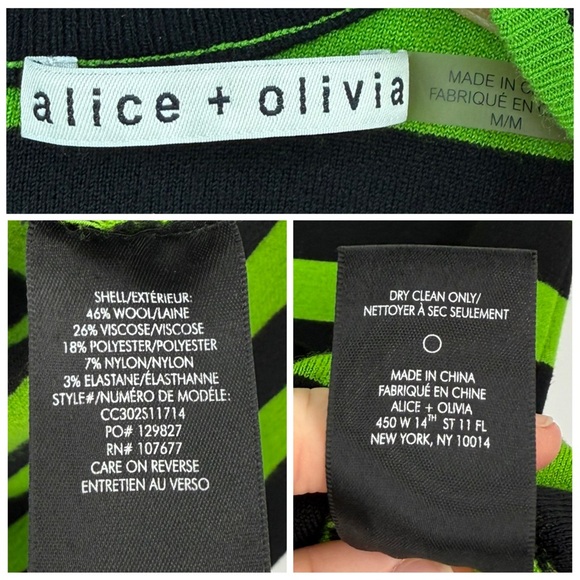 Alice + Olivia Landi Striped Wool Blend Mini Dress in Parrot / Black | Medium - Picture 8 of 10